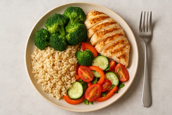 Comida saludable con vegetales y proteínas