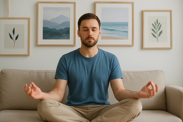 Hombre meditando para el bienestar